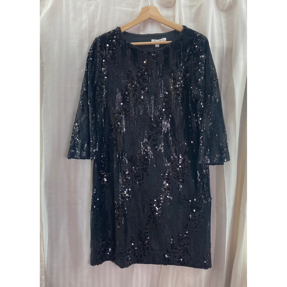 Chico's Sequin Embellished Black Cocktail‎ Party Dress Size 1 Medium